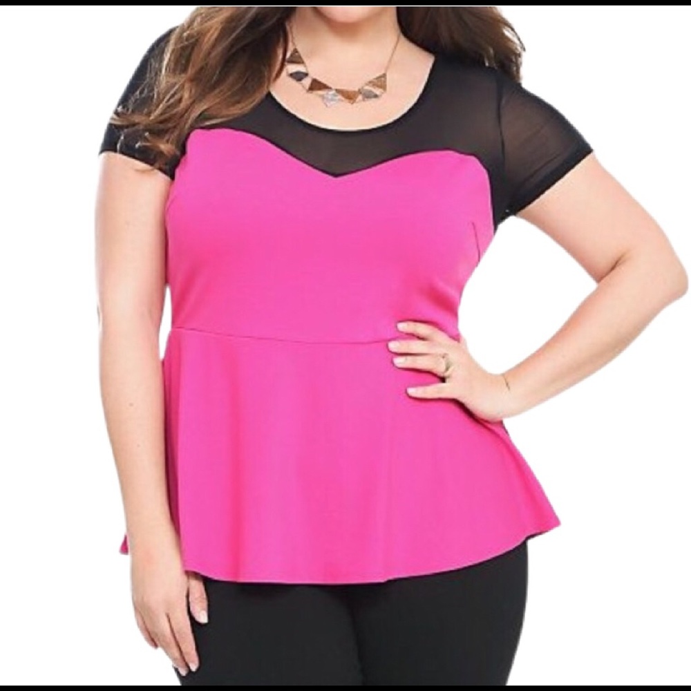 Torrid Sexy Pink Black Mesh Peplum Top 4